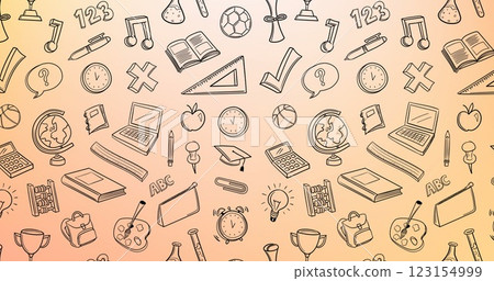 Image of education and school icons over orange background 123154999