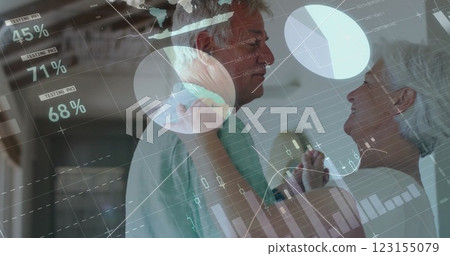 Image of financial data processing over senior caucasian couple dancing 123155079