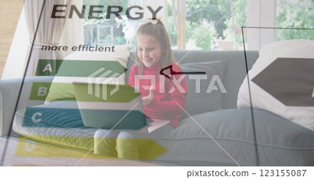 Image of data processing over caucasian girl using laptop 123155087