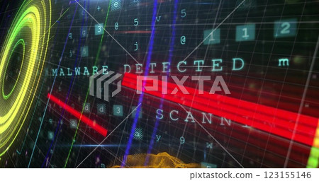 Image of virus warning and data processing over black background Image of virus warning and data processing over black background 123155146