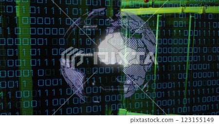 Image of globe, binary coding and data processing over computer servers Image of globe, binary coding and data processing over computer servers 123155149