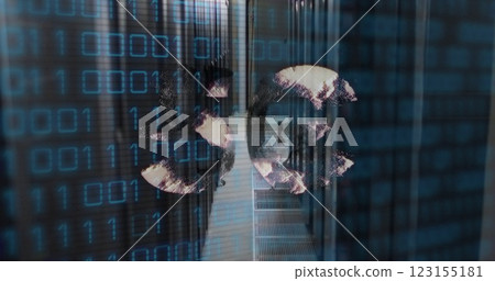 Image of 5g text, binary coding and data processing over computer servers 123155181