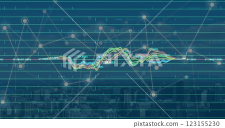 Image of graph processing data over dark cityscape Image of graph processing data over dark cityscape 123155230
