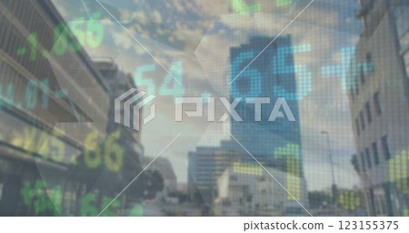 Image of financial data processing over cityscape 123155375