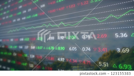 Image of financial data processing over cityscape Image of financial data processing over cityscape 123155383