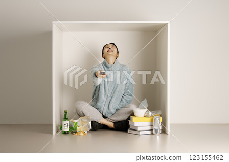 A student drinking soju from a box 123155462