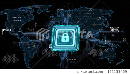 Image of padlock, digital data processing over computer circuit board 123155469