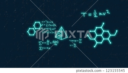 Image of mathematical equations on black background 123155545