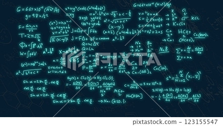 Image of mathematical equations on black background 123155547