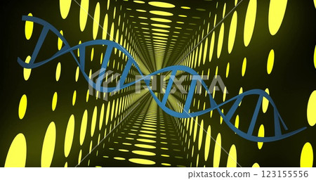 DNA strand over yellow and black geometric tunnel image DNA strand over yellow and black geometric tunnel image 123155556