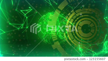 Digital globe and geometric shapes, futuristic technology image 123155607