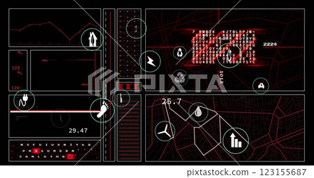Image of digital icons and data processing over dark backgorund Image of digital icons and data processing over dark backgorund 123155687