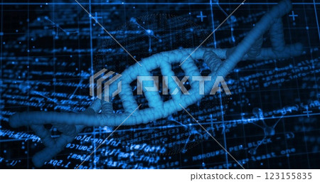 Image of dna strand, data processing over globe on black background Image of dna strand, data processing over globe on black background 123155835