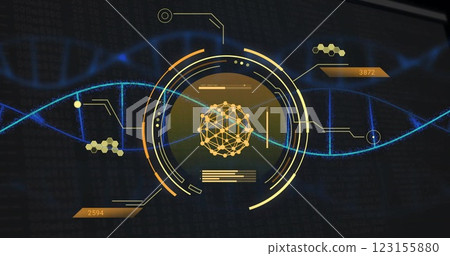 Image of data processing over dna strand on black background Image of data processing over dna strand on black background 123155880