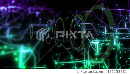 Image of digital data processing over scope scanning on black background Image of digital data processing over scope scanning on black background 123155881