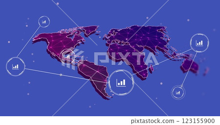 World map with data charts and network connections, image over blue background World map with data charts and network connections, image over blue background 123155900