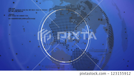 Image of data processing with globe over dna strand on blue background Image of data processing with globe over dna strand on blue background 123155912