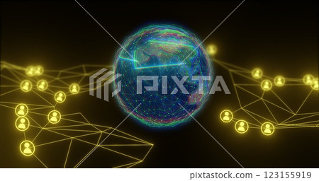 Glowing network connections and data processing image over digital globe Glowing network connections and data processing image over digital globe 123155919