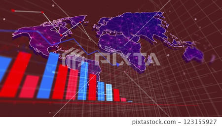 Global financial data processing over bar charts and world map image Global financial data processing over bar charts and world map image 123155927
