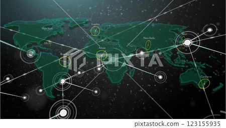 World map with interconnected cities and time zones, global network image 123155935