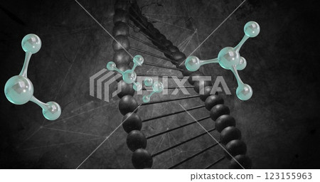 Image of molecules moving over dna strand spinning 123155963