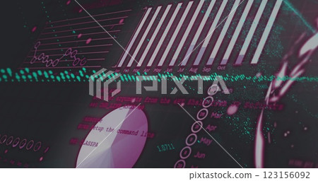 Data visualization image over calendar months and numerical data 123156092