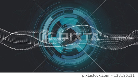 Abstract digital waves and circular patterns, futuristic data visualization image 123156131