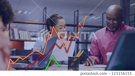 Financial data graph image over business people working in modern office Financial data graph image over business people working in modern office 123156155