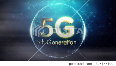 5th Generation text and 5G symbol image over digital network background 5th Generation text and 5G symbol image over digital network background 123156190