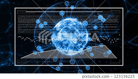Digital globe with data points and binary coding, global network image 123156225