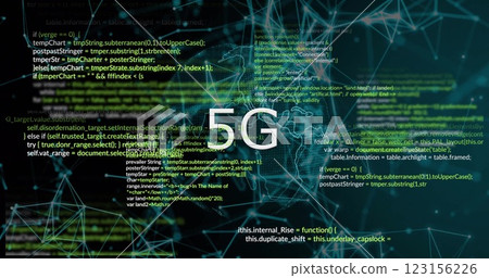 5G text image over digital network and programming code background 5G text image over digital network and programming code background 123156226