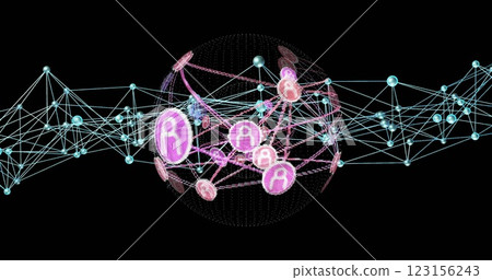 Network of connections and data processing image over digital globe 123156243