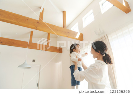 Girl and mom relaxing in the living room Girl and mom relaxing in the living room 123156266