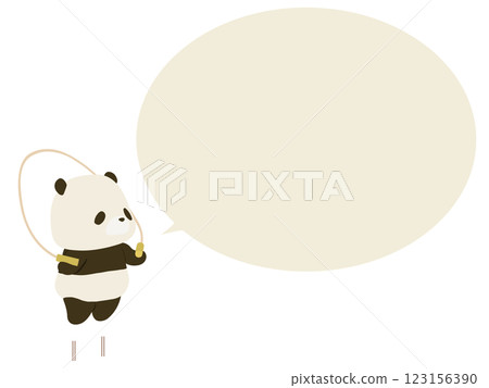 一隻熊貓跳繩。帶有對話泡泡 123156390
