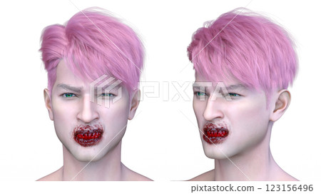 Male vampire face close up 123156496