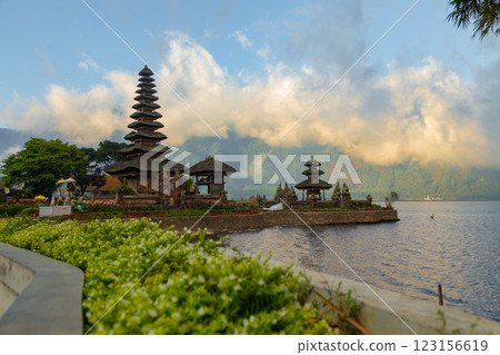 The beauty of Ulun Danu Bratan Temple is located on the shores of Lake Bratan in Bedugul, Tabanan, in the east of Bali, Indonesia The beauty of Ulun Danu Bratan Temple is located on the shores of Lake Bratan in Bedugul, Tabanan, in the east of Bali, Indonesia 123156619