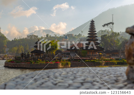 The beauty of Ulun Danu Bratan Temple is located on the shores of Lake Bratan in Bedugul, Tabanan, in the east of Bali, Indonesia The beauty of Ulun Danu Bratan Temple is located on the shores of Lake Bratan in Bedugul, Tabanan, in the east of Bali, Indonesia 123156643