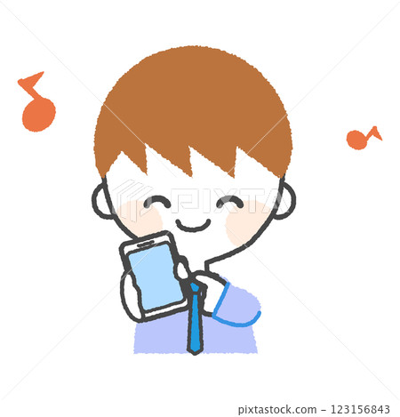 Illustration of a man showing his smartphone screen Illustration of a man showing his smartphone screen 123156843