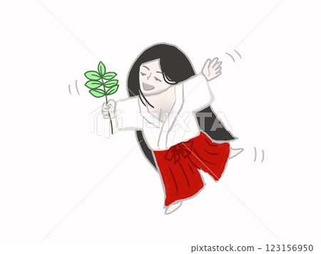 Ame-no-Uzume, who appears in Japanese mythology, dancing 123156950