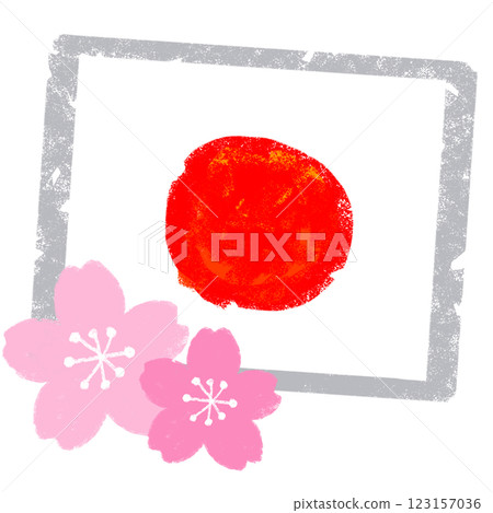 簡單的插圖，蠟筆觸感，日本的春天 123157036