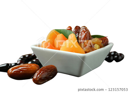 PNG, Ramadan. Set of traditional food during fasting period, isolated on white background. 123157053