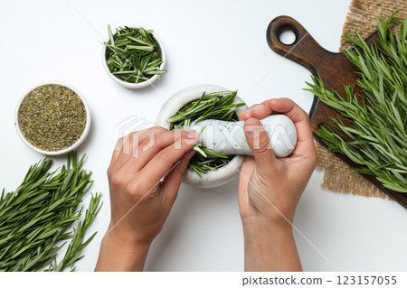 Rosemary, concept of seasoning and different spices Rosemary, concept of seasoning and different spices 123157055