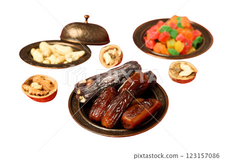 PNG, Ramadan. Set of traditional food during fasting period,isolated on white background. PNG, Ramadan. Set of traditional food during fasting period,isolated on white background. 123157086