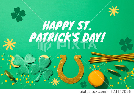 St. Patrick's Day inscription on a green background: "Happy Patrick's Day". 123157096