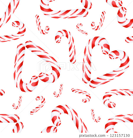 Watercolor illustration of a Christmas heart-shaped lollipop. Seamless pattern is hand-made on an isolated background. Drawing for photo wallpaper, stickers, scrapbooking, fabric Watercolor illustration of a Christmas heart-shaped lollipop. Seamless pattern is hand-made on an isolated background. Drawing for photo wallpaper, stickers, scrapbooking, fabric 123157130