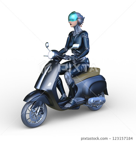 A woman riding a scooter A woman riding a scooter 123157184