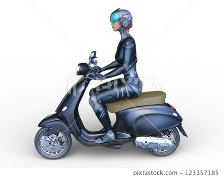 A woman riding a scooter A woman riding a scooter 123157185