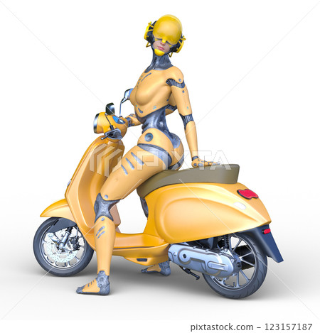 A woman riding a scooter A woman riding a scooter 123157187