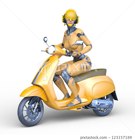 騎滑板車的婦女 123157189
