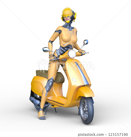 A woman riding a scooter A woman riding a scooter 123157190